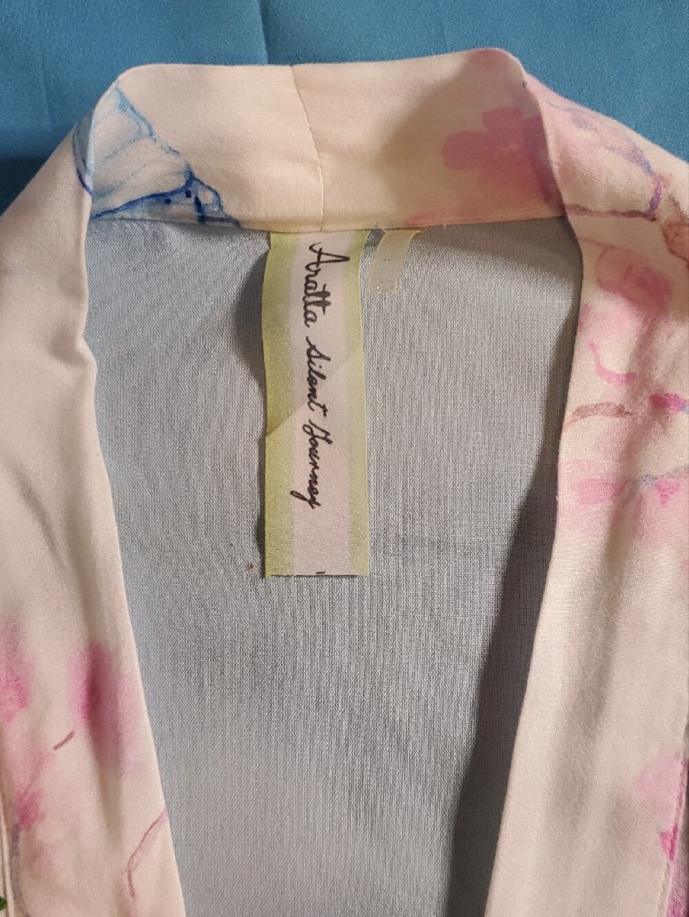 Aratta Satin Peacock Kimono Robe in Blue, Green, Pink - Picture 2 of 10